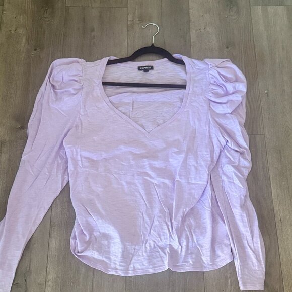 Express Lavender Puff Sleeve V-Neck Top – Size XL - Picture 1 of 4